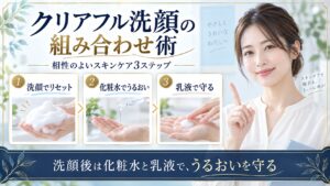オルビスクリアフルウォッシュ後に化粧水でうるおいを補い乳液で守る組み合わせを示すBeauty Board