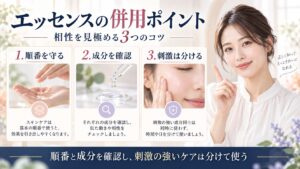 モイスチュアマイルド ホワイト エッセンスの併用で順番と成分、刺激を確認するポイントを示すBeauty Board