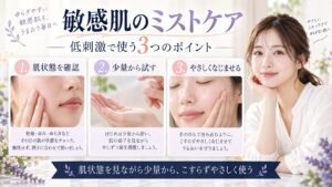 Haruharu Wonder 黒米NAD+ミストを敏感肌で使う際に肌状態を確認し、少量からやさしくなじませるポイントを示すBeauty Board
