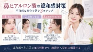 鼻のヒアルロン酸後に目が寄るなどの違和感がある場合、変化を記録して施術医へ相談し追加施術を急がない対処を示すBeauty Board