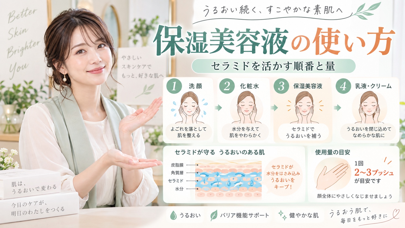 肌をうるおす保湿美容液の使い方|セラミドを活かす順番とプッシュ数 Beauty Board