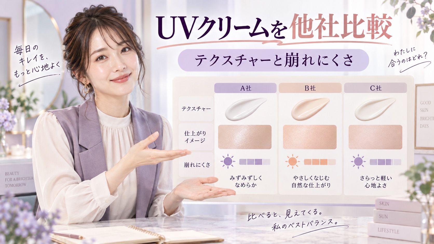 by365 パウダリーUVクリームを他社比較|テクスチャーと崩れにくさ Beauty Board