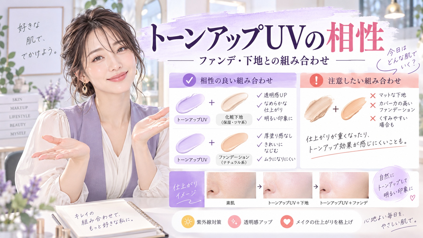 スキンアクア トーンアップUVの相性!ファンデや下地との組み合わせ Beauty Board