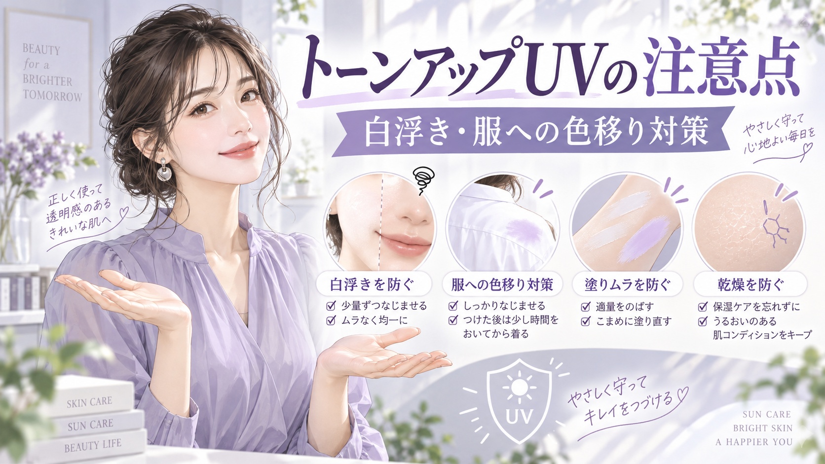 スキンアクア トーンアップUVの注意点!白浮きや服への色移り対策 Beauty Board