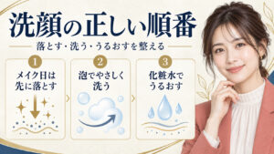 洗顔の正しい順番。メイクを先に落とし、泡で洗い、化粧水でうるおす方法
