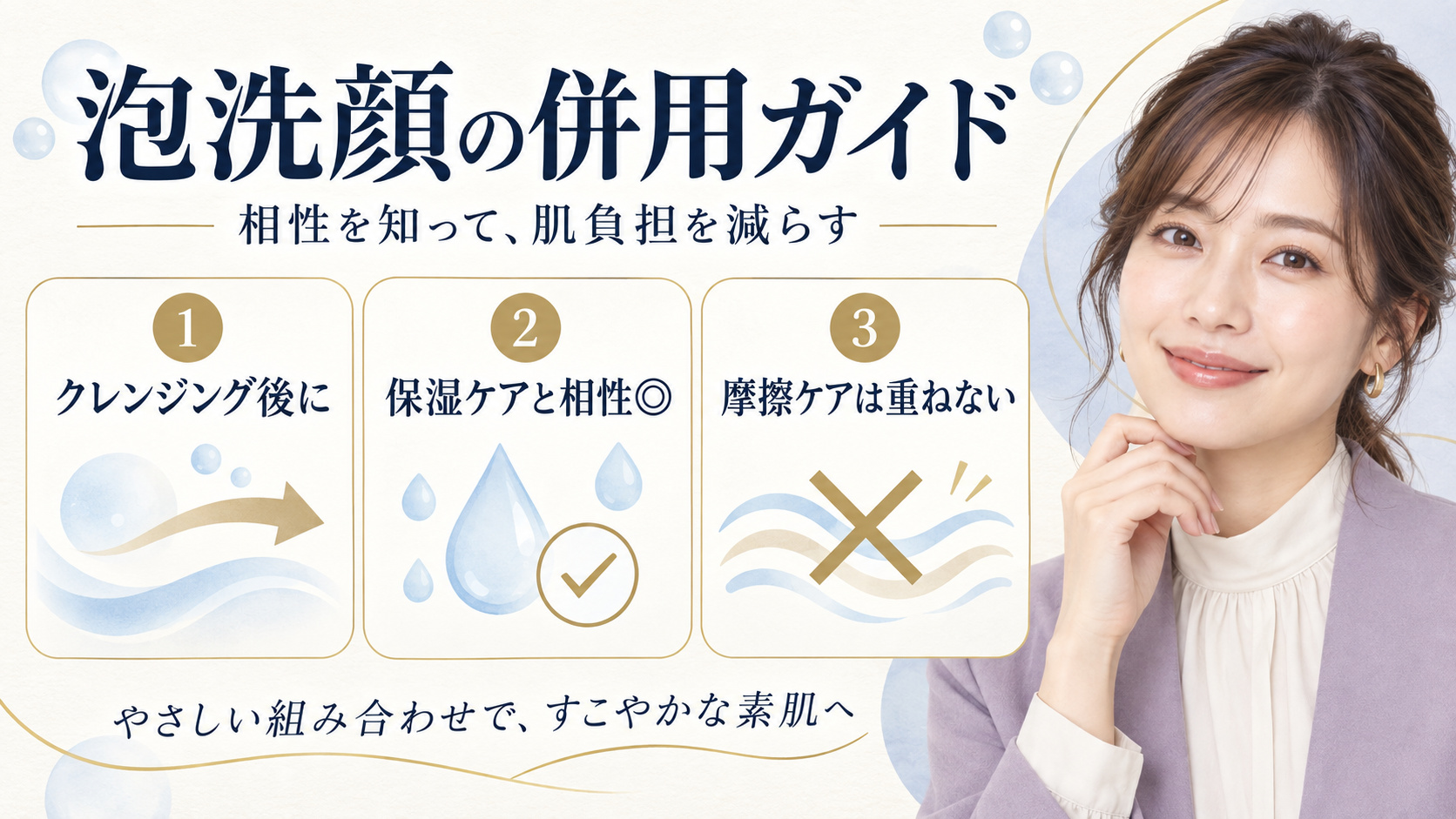 泡洗顔の併用ガイド。クレンジング後に使い、保湿ケアと合わせ、摩擦ケアは重ねない方法