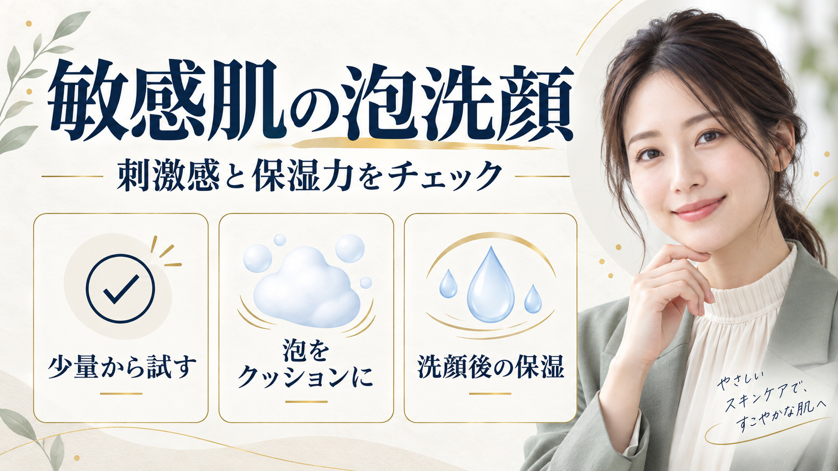 敏感肌の泡洗顔。少量から試し、泡をクッションにして、洗顔後は保湿する方法
