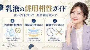 乳液の併用相性ガイド。化粧水と合わせ、保湿成分を重ね、刺激ケアは時間を分ける方法