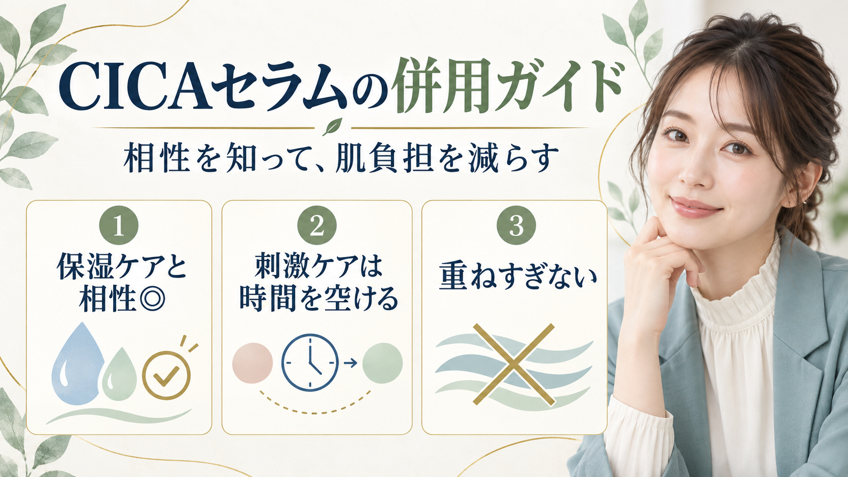 CICAセラムの併用ガイド。保湿ケアと合わせ、刺激ケアは時間を空け、重ねすぎない方法