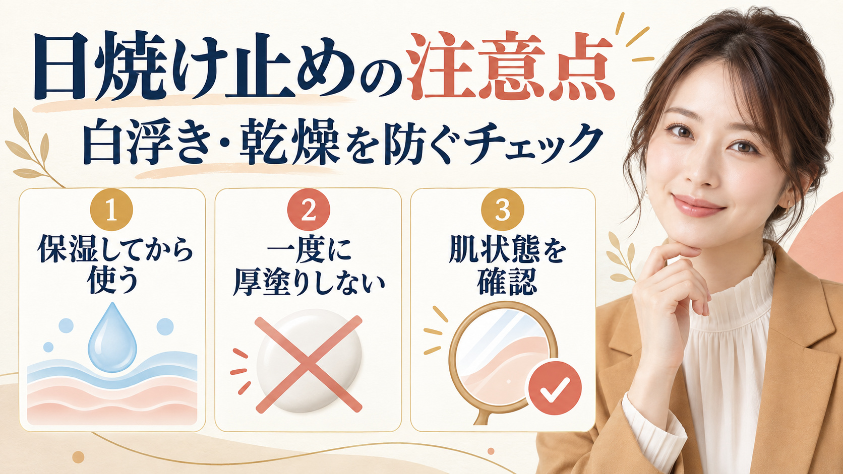 日焼け止めの注意点。白浮きと乾燥を防ぐチェック