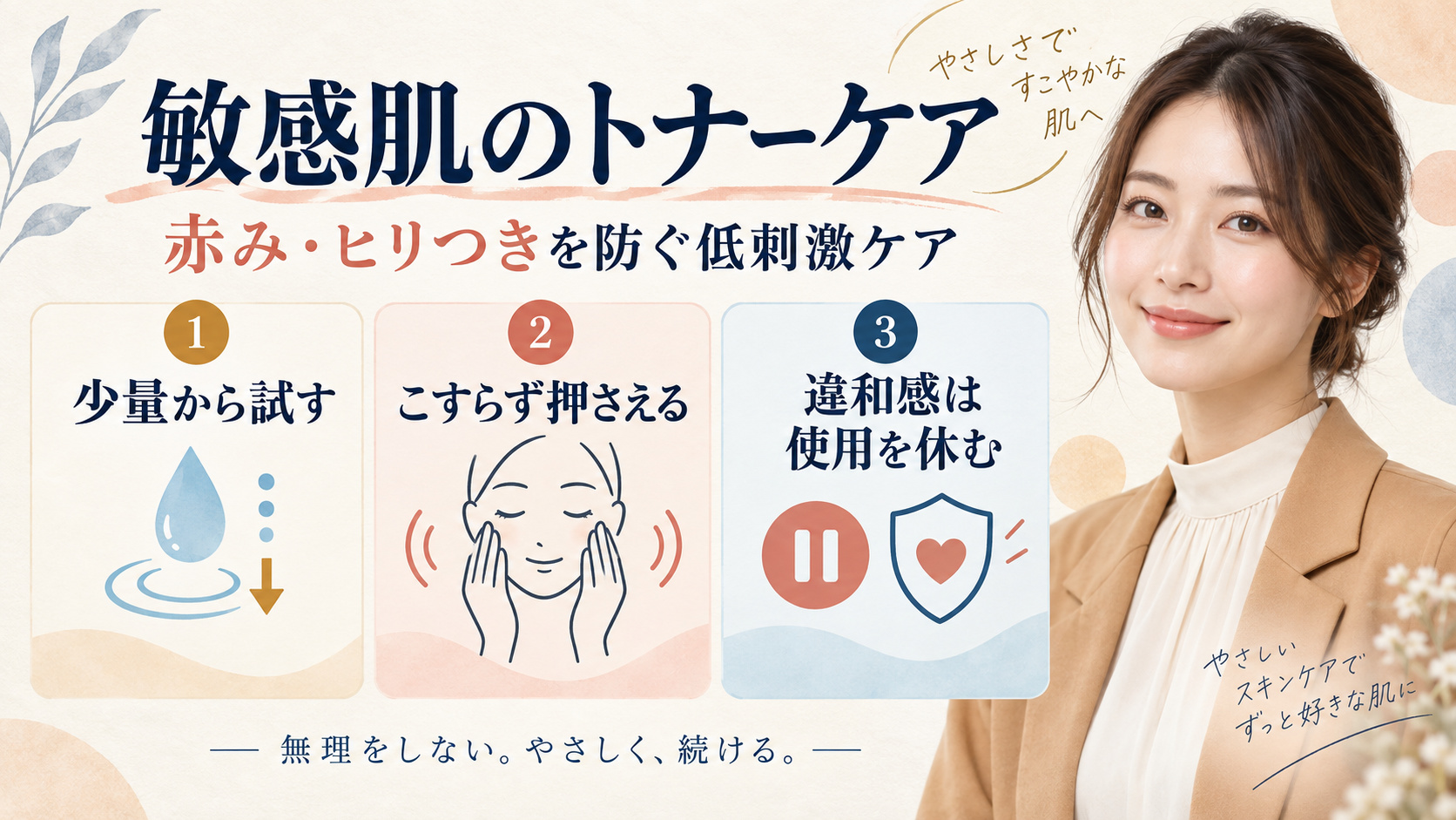 敏感肌のトナーケア。赤みとヒリつきを防ぐ低刺激ケア