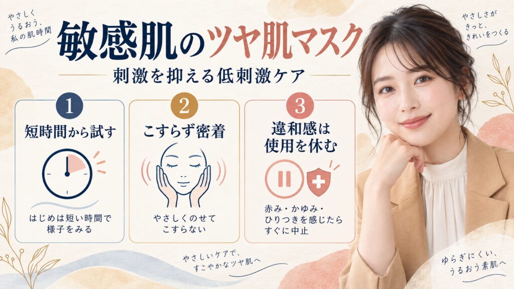 敏感肌のツヤ肌マスク。刺激を抑える低刺激ケア