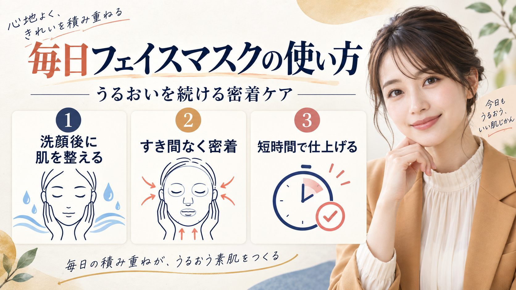 毎日フェイスマスクの使い方。うるおいを続ける密着ケア