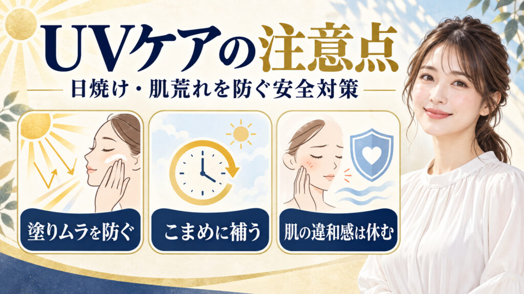 UVケアで日焼けや肌荒れを防ぐ安全対策のアイキャッチ