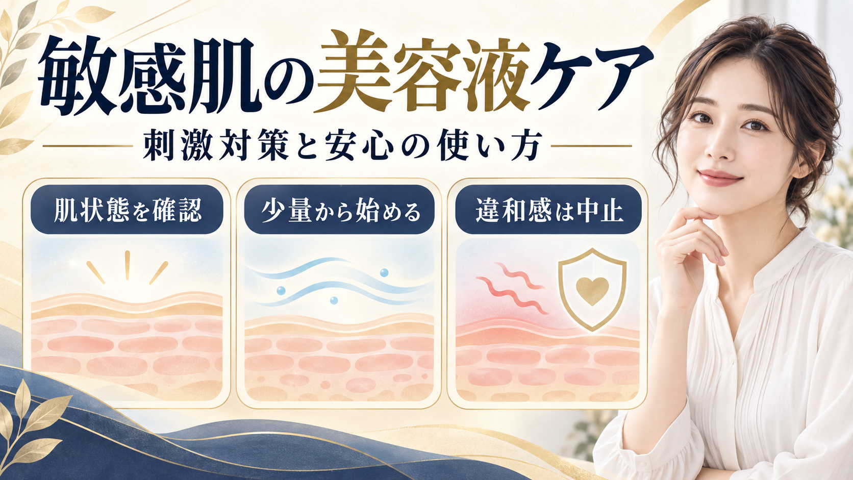 敏感肌向け美容液の刺激対策と安心ケアを解説するアイキャッチ