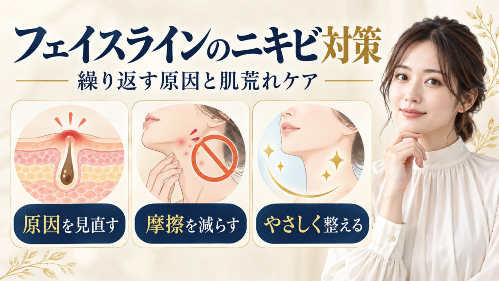 フェイスラインのニキビが繰り返す原因と肌荒れ対策のアイキャッチ
