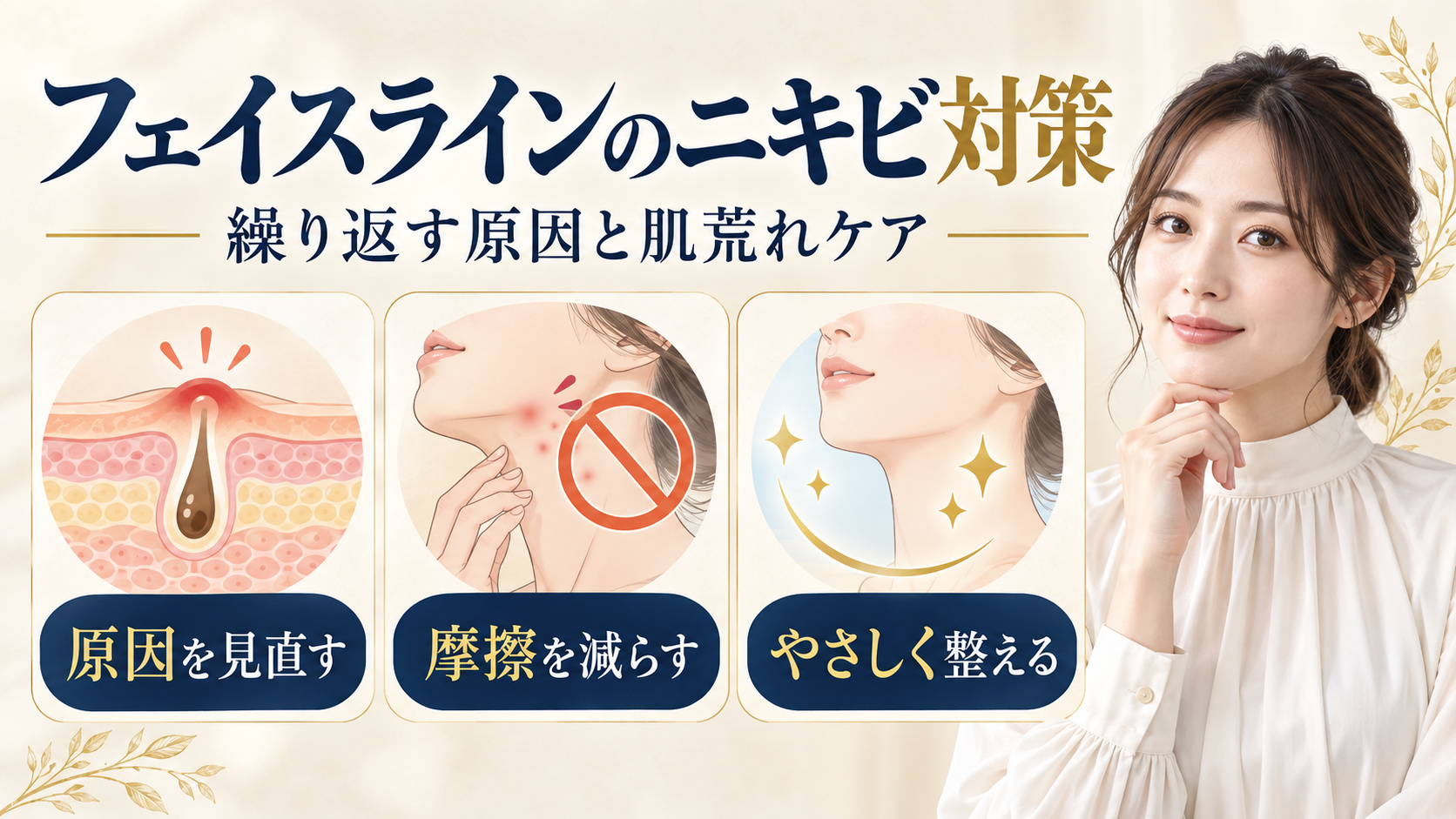 フェイスラインのニキビが繰り返す原因と肌荒れ対策のアイキャッチ
