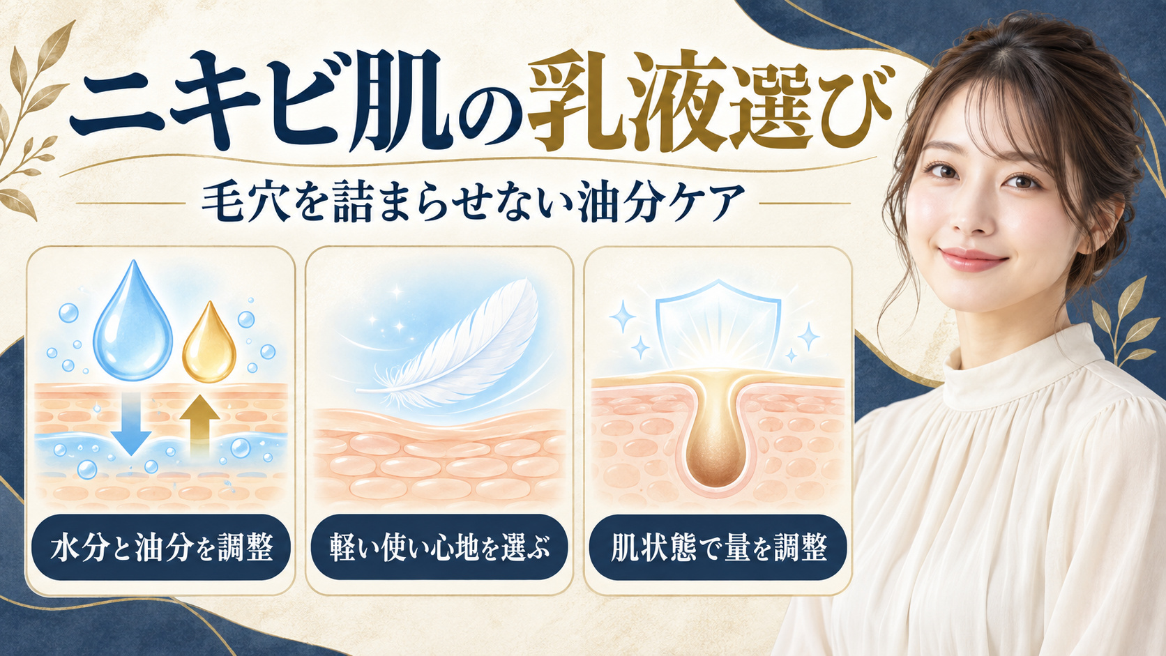ニキビ肌の乳液選びと毛穴を詰まらせない油分ケアのアイキャッチ