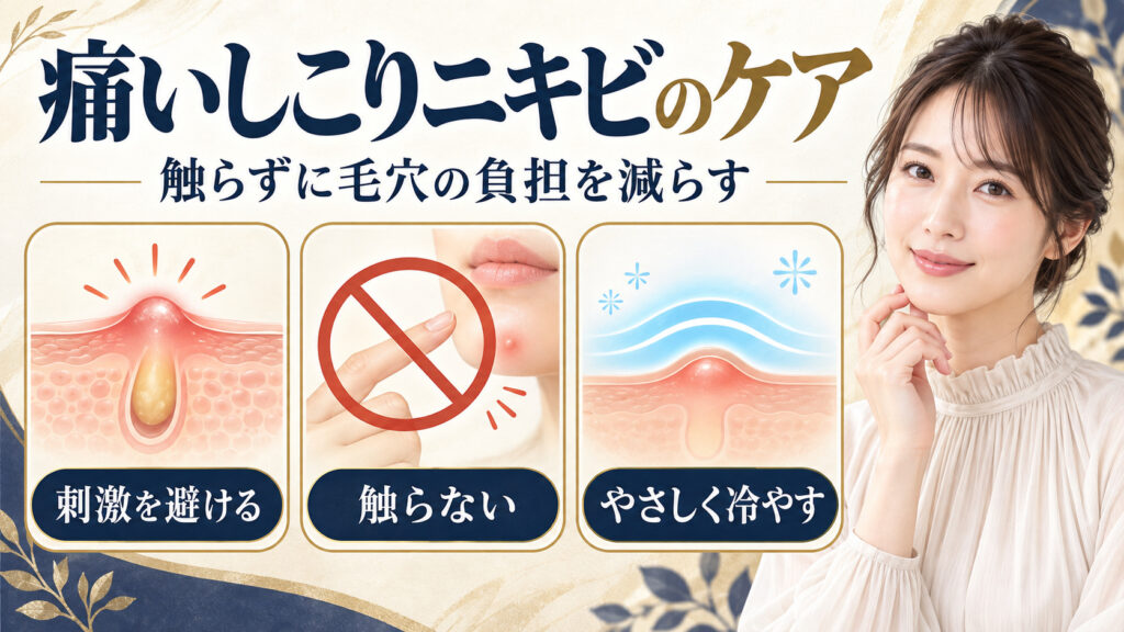 顎の痛いしこりニキビを触らないケアと毛穴の負担軽減法のアイキャッチ