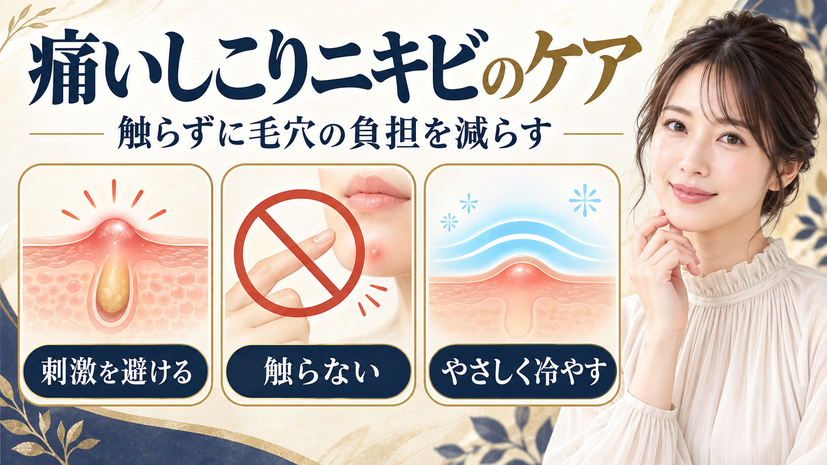 顎の痛いしこりニキビを触らないケアと毛穴の負担軽減法のアイキャッチ