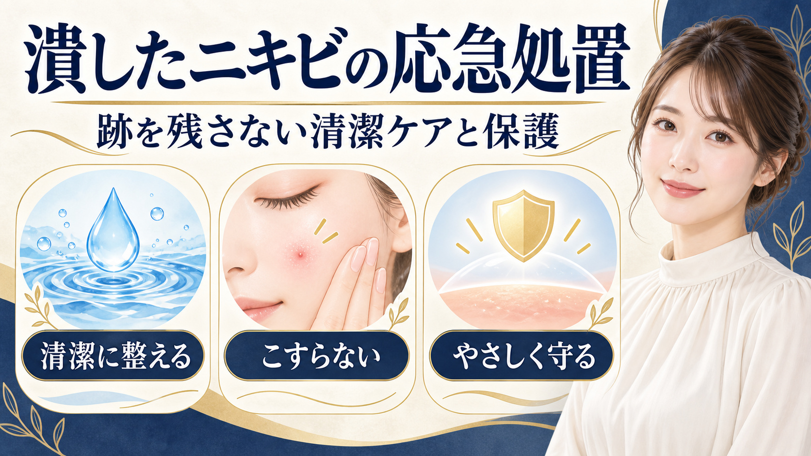 潰したニキビの応急処置と跡を残さない清潔ケアのアイキャッチ