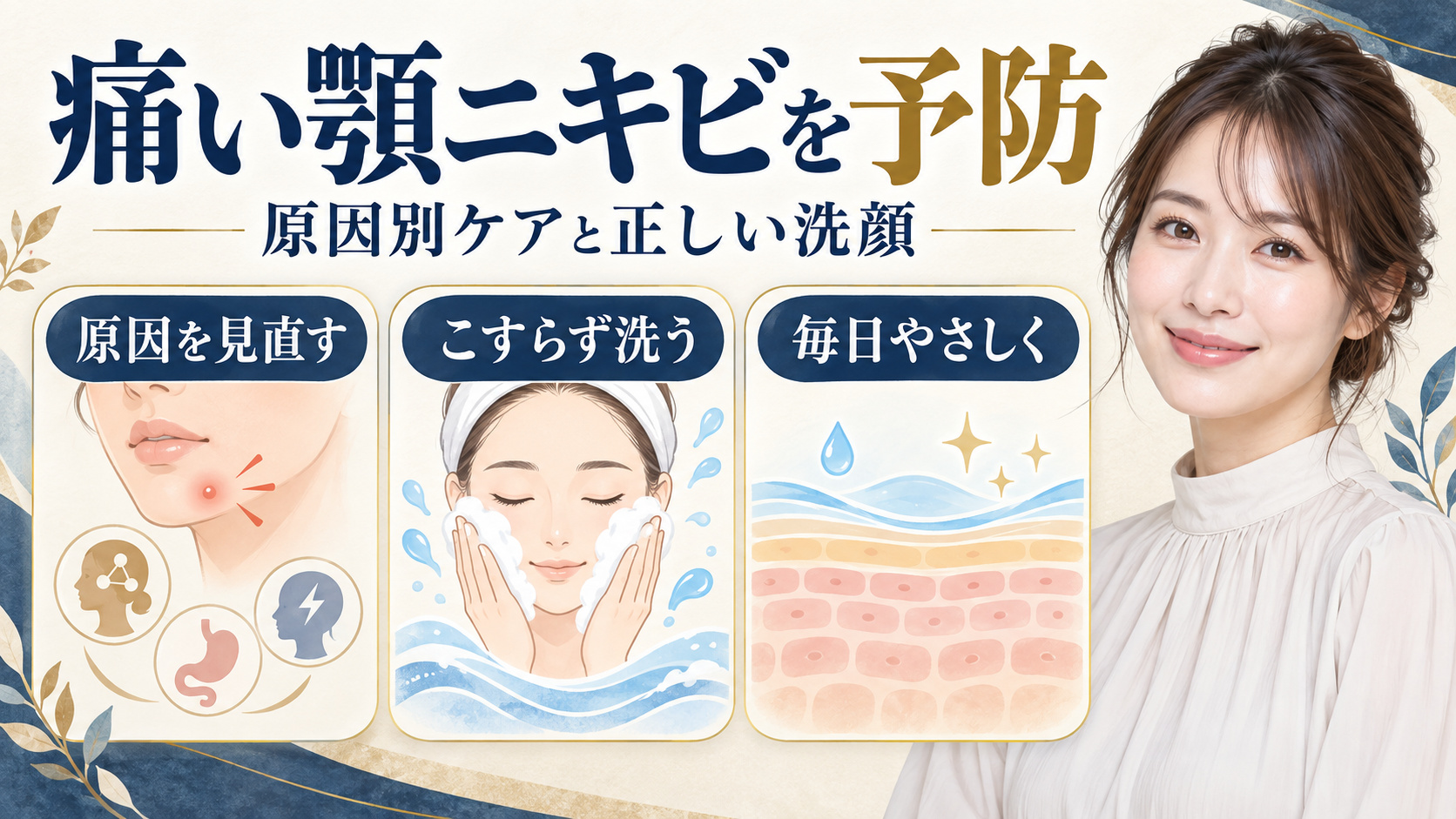 痛い顎ニキビを繰り返さない原因別の予防法と正しい洗顔のアイキャッチ