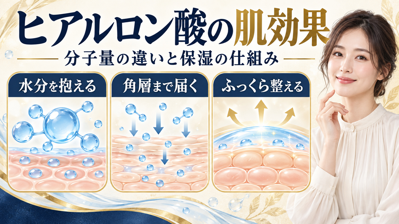 ヒアルロン酸の肌への効果と分子量の違いによる保湿の仕組みのアイキャッチ