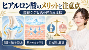 ヒアルロン酸のメリットと注意点を関節ケアと肌の保湿で比較するアイキャッチ