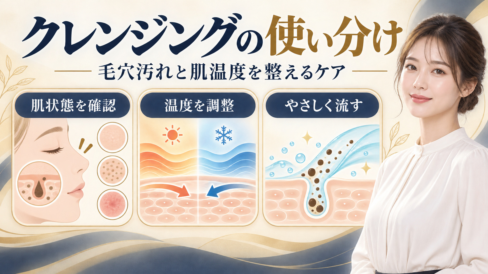 クレンジングの使い分けと毛穴汚れ・肌温度を整えるケアのアイキャッチ