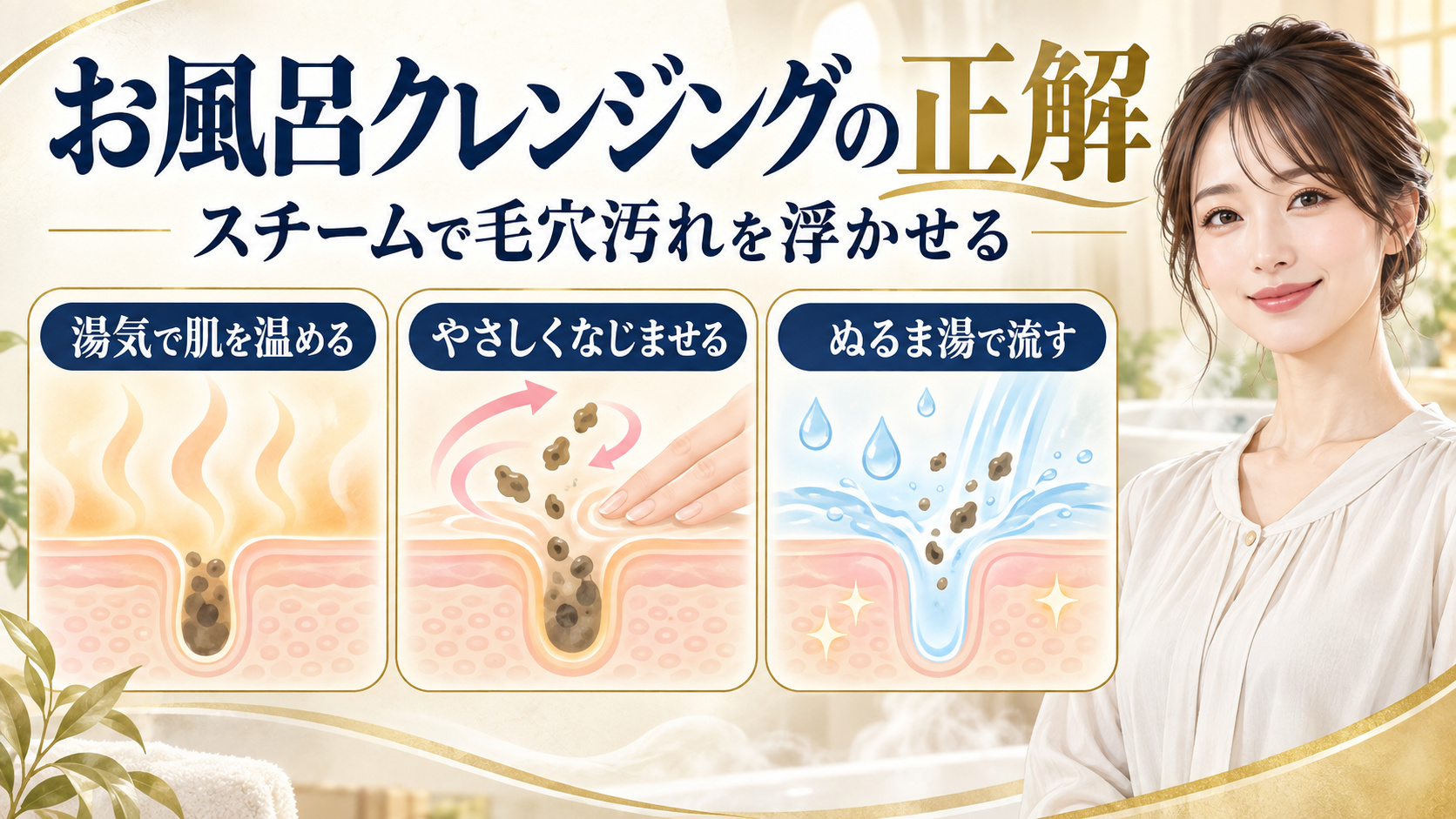 お風呂で使うクレンジングとスチームで毛穴汚れを浮かせる方法のアイキャッチ