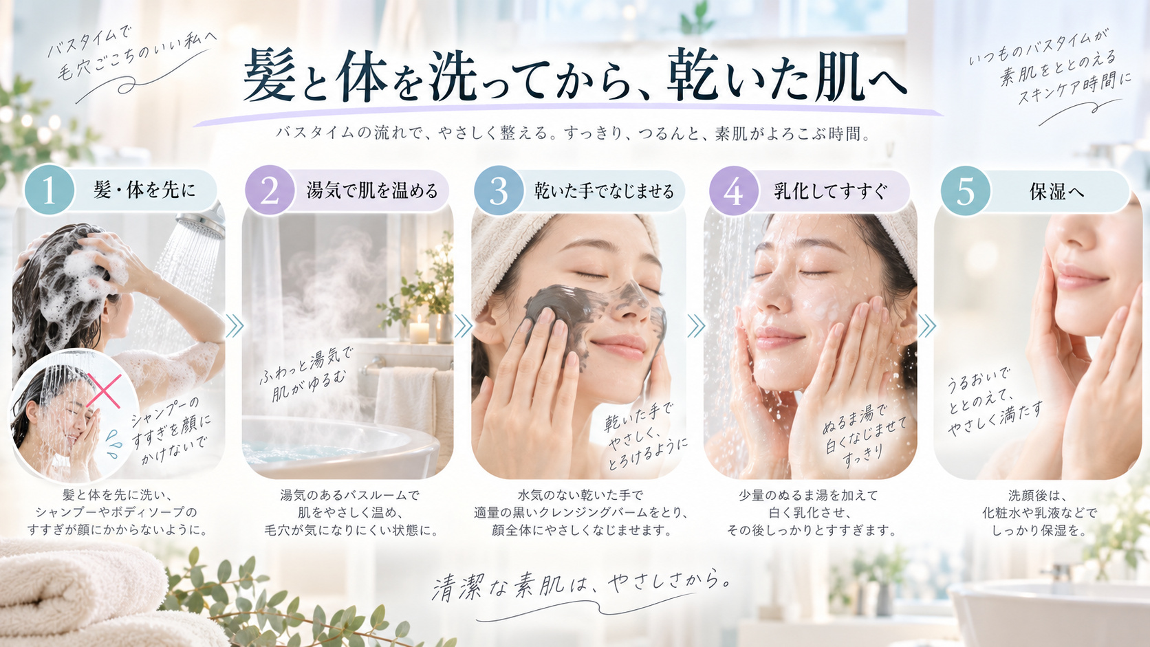クレージュ黒バームを髪と体を洗った後に乾いた肌へ使い乳化して保湿する順番