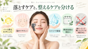 クレージュ黒バーム後のビタミンCやセラミド保湿と酵素洗顔を別日に分ける併用方法