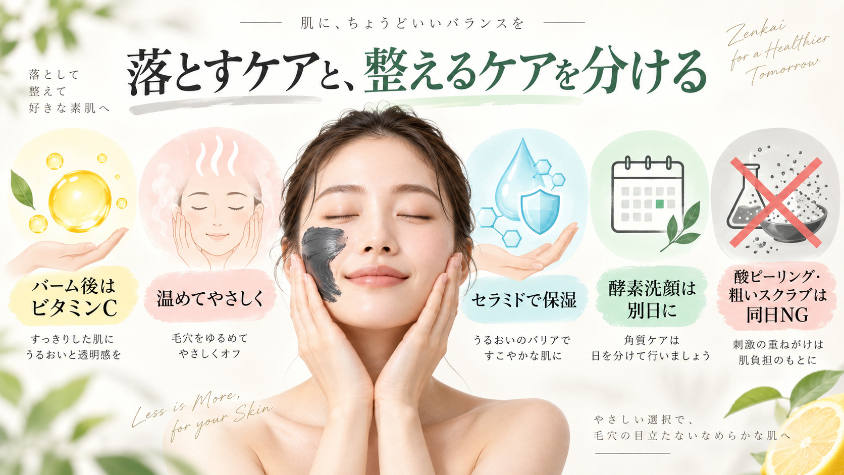 クレージュ黒バーム後のビタミンCやセラミド保湿と酵素洗顔を別日に分ける併用方法