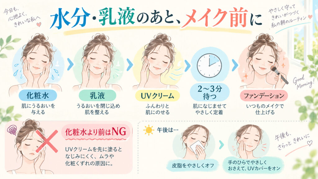 ビオレUVエアリーホールドを化粧水と乳液の後メイク前に使う順番
