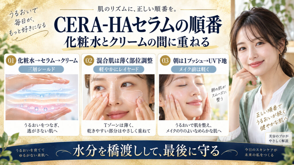 CERA-HAセラムを化粧水とクリームの間に重ねる正しい順番