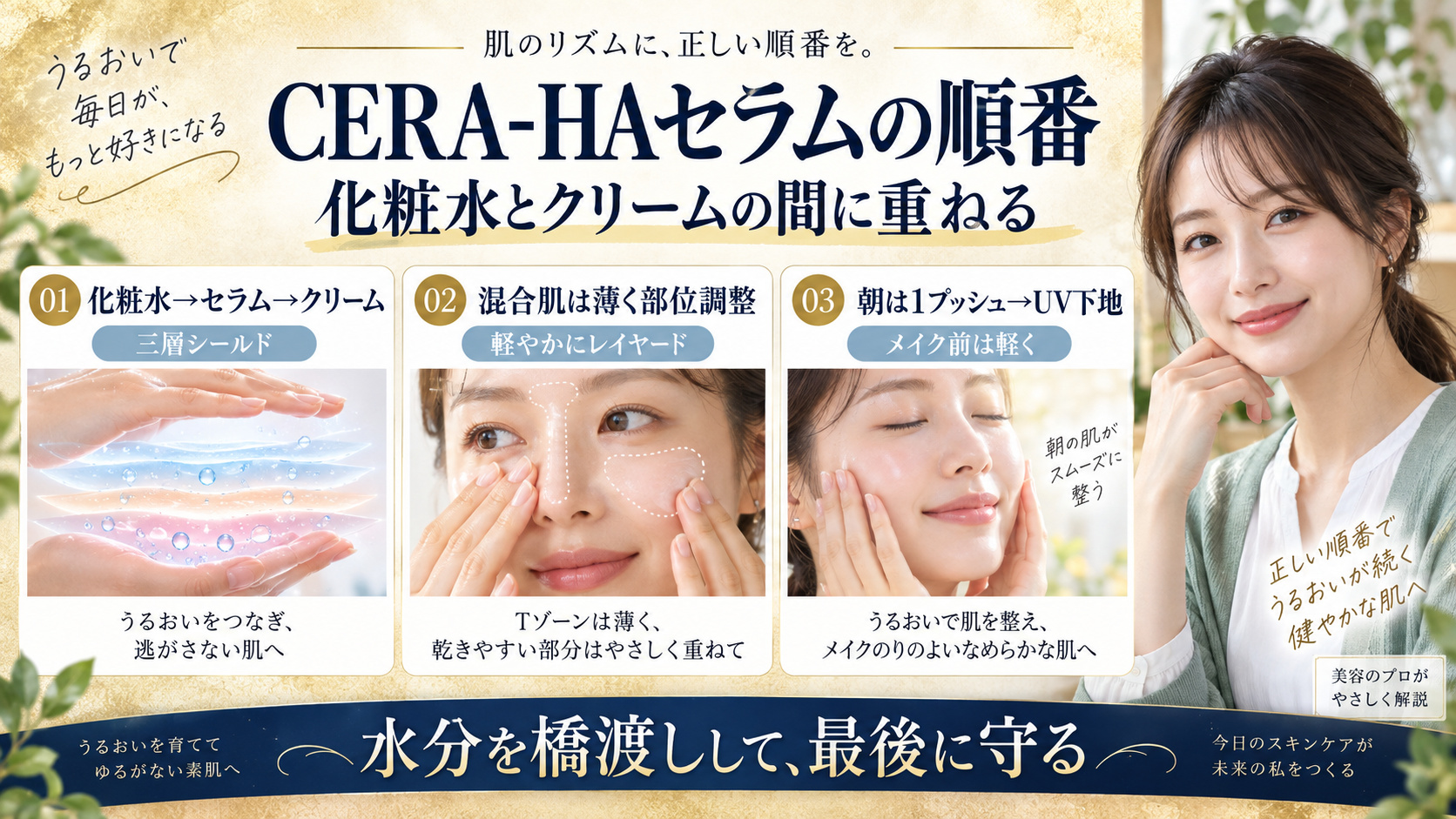 CERA-HAセラムを化粧水とクリームの間に重ねる正しい順番