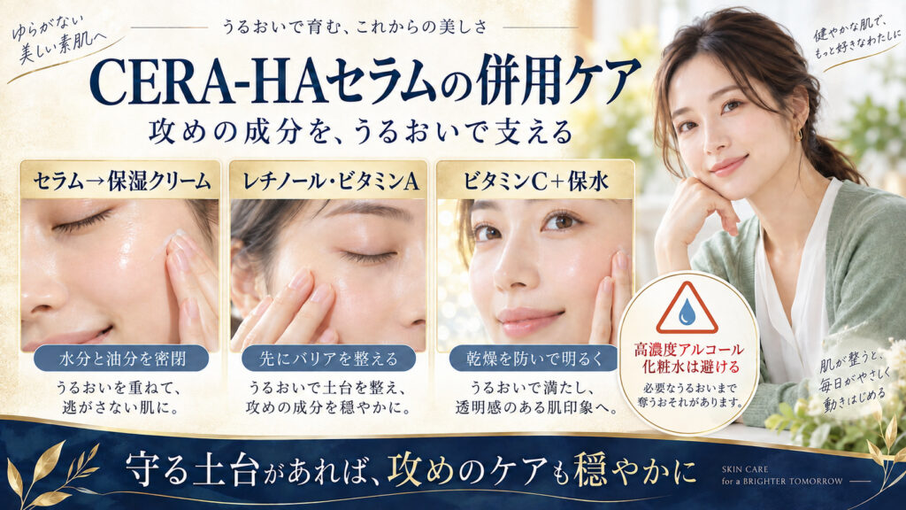 CERA-HAセラムと相性のよい保湿、レチノール、ビタミンCの併用ケア