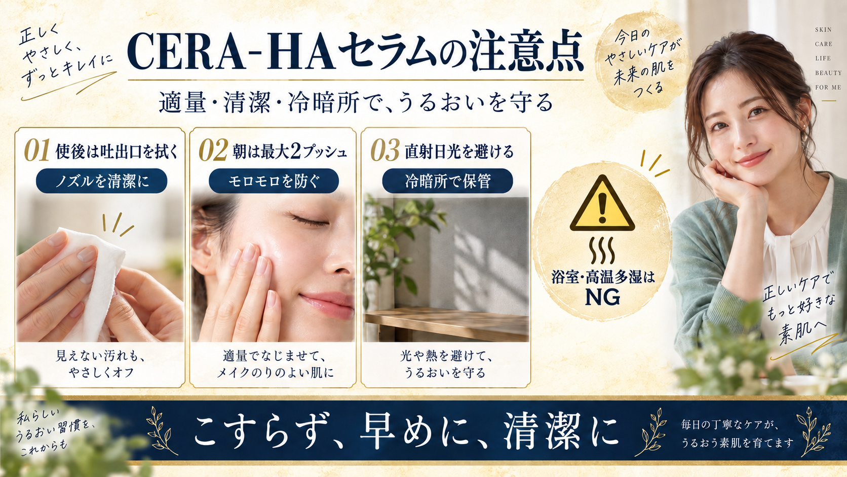 CERA-HAセラムの適量、ノズル衛生、冷暗所保管、モロモロ防止の注意点