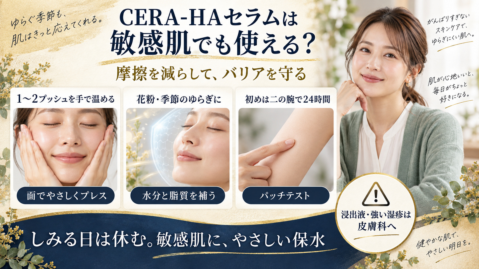 CERA-HAセラムを敏感肌で使うときの摩擦低減プレスとパッチテスト