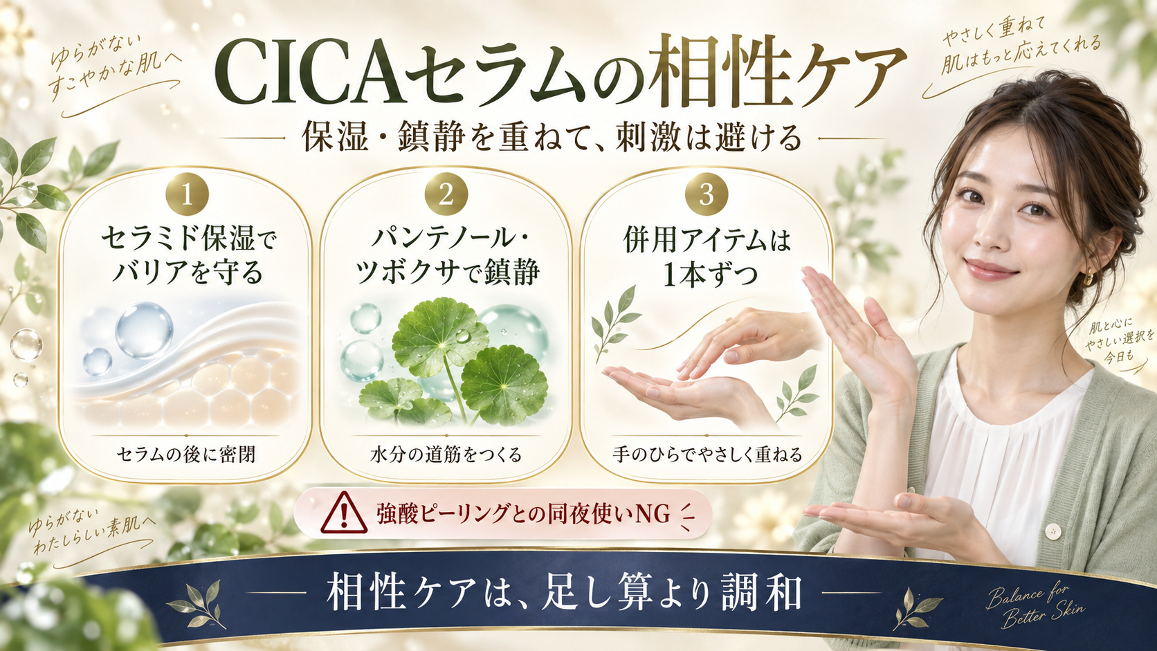 CICAセラムとセラミド、パンテノール、ツボクサの相性ケア