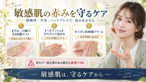 敏感肌の赤みを守るパッチテスト、ハンドプレス、保湿クリームのケア
