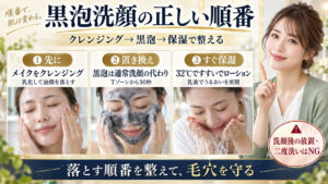 クレンジング、黒泡洗顔、化粧水と乳液の正しい順番