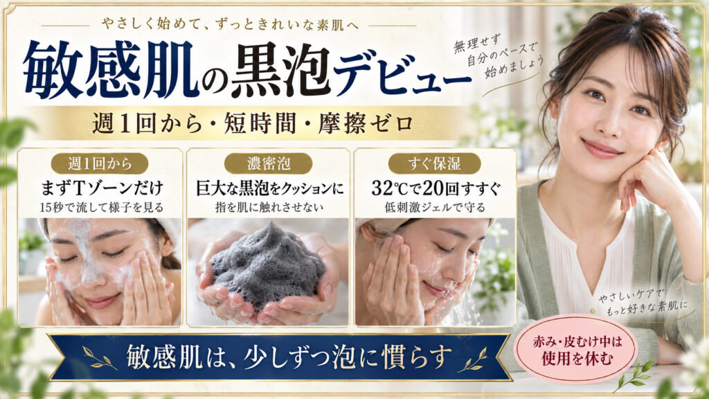 敏感肌の酵素洗顔、週1回から、短時間、摩擦を避ける方法