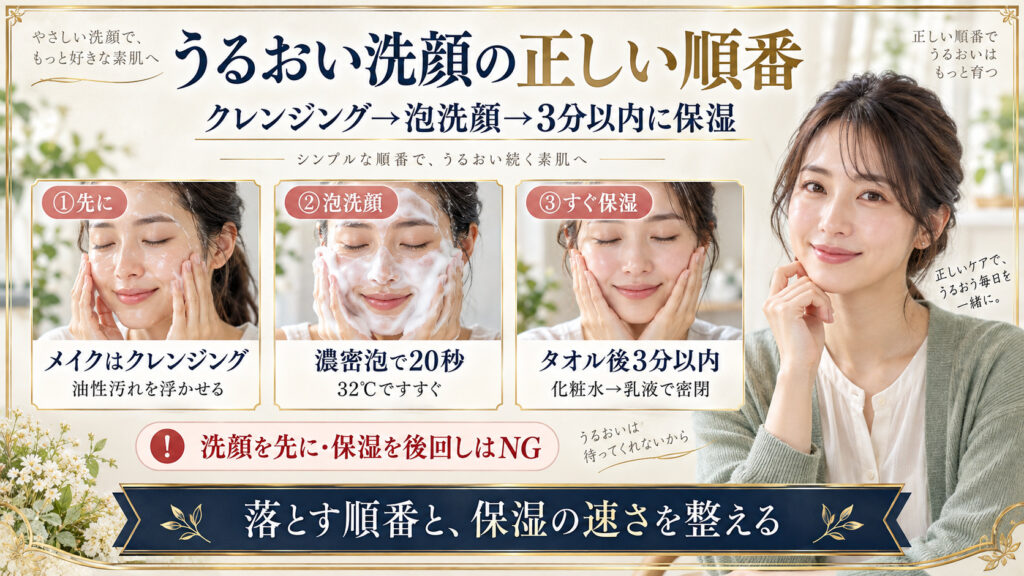 クレンジング、泡洗顔、化粧水と乳液の正しい順番
