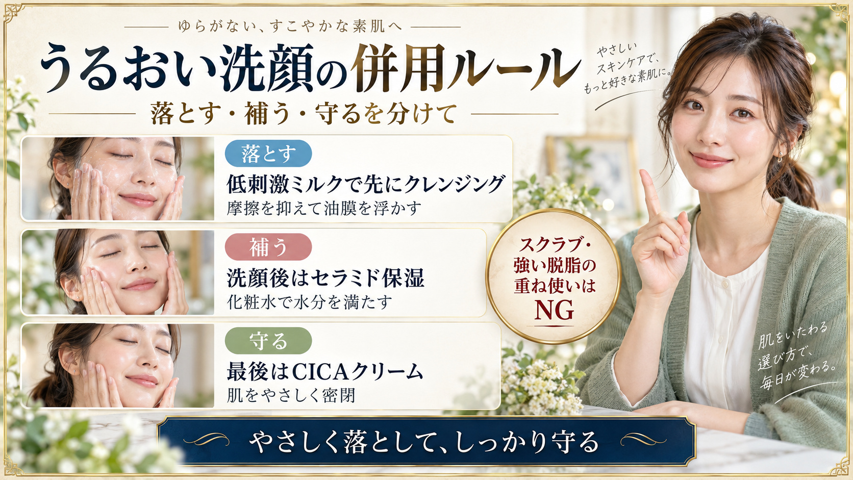 無添加洗顔とクレンジング、セラミド保湿、CICAクリームの併用ルール