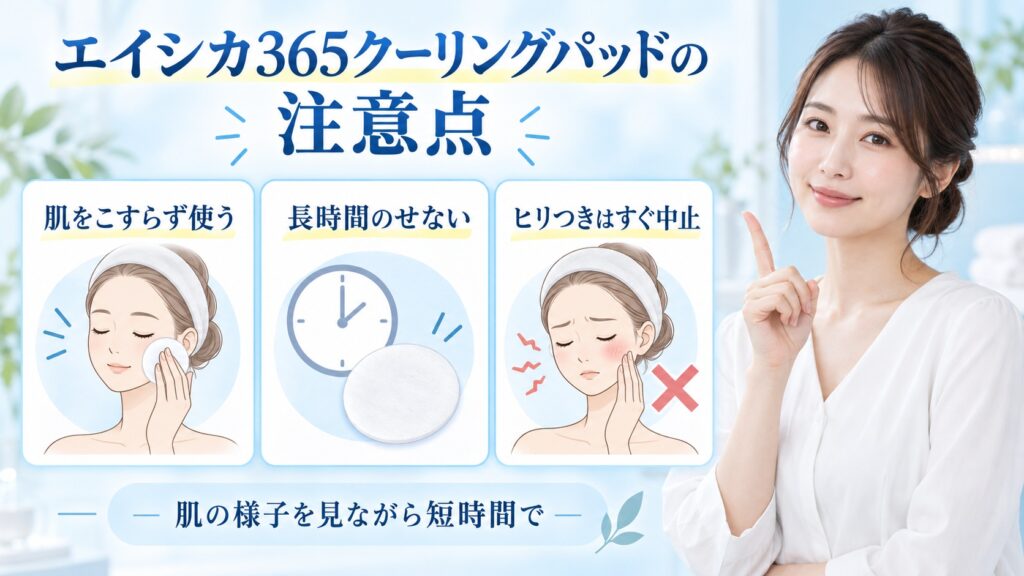 エイシカ365クーリングパッドの注意点を3ステップで示す美容ボード