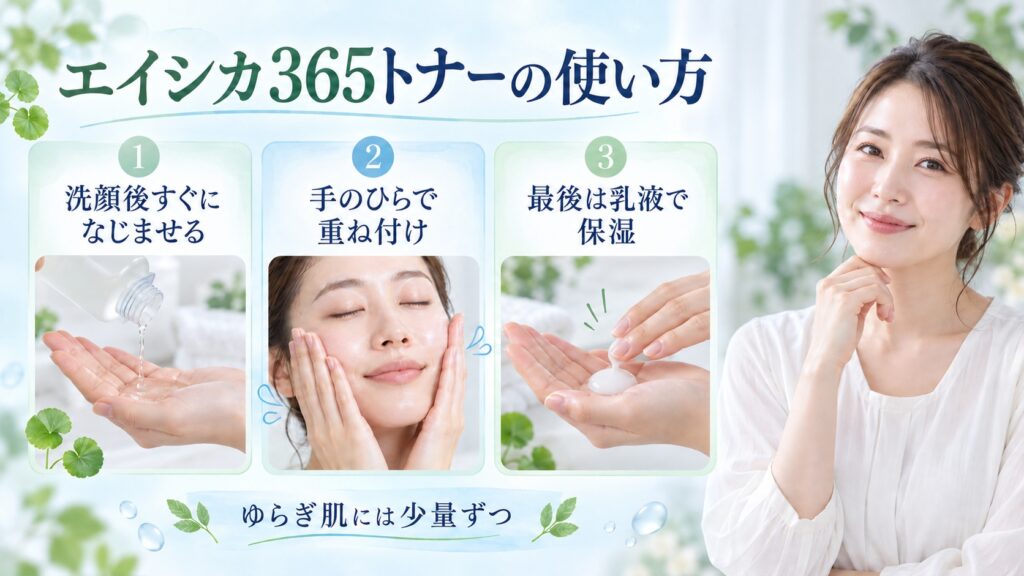 エイシカ365トナーの使い方を3ステップで示す美容ボード