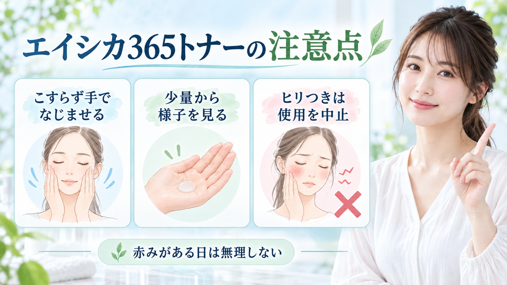 エイシカ365トナーの注意点を3ステップで示す美容ボード