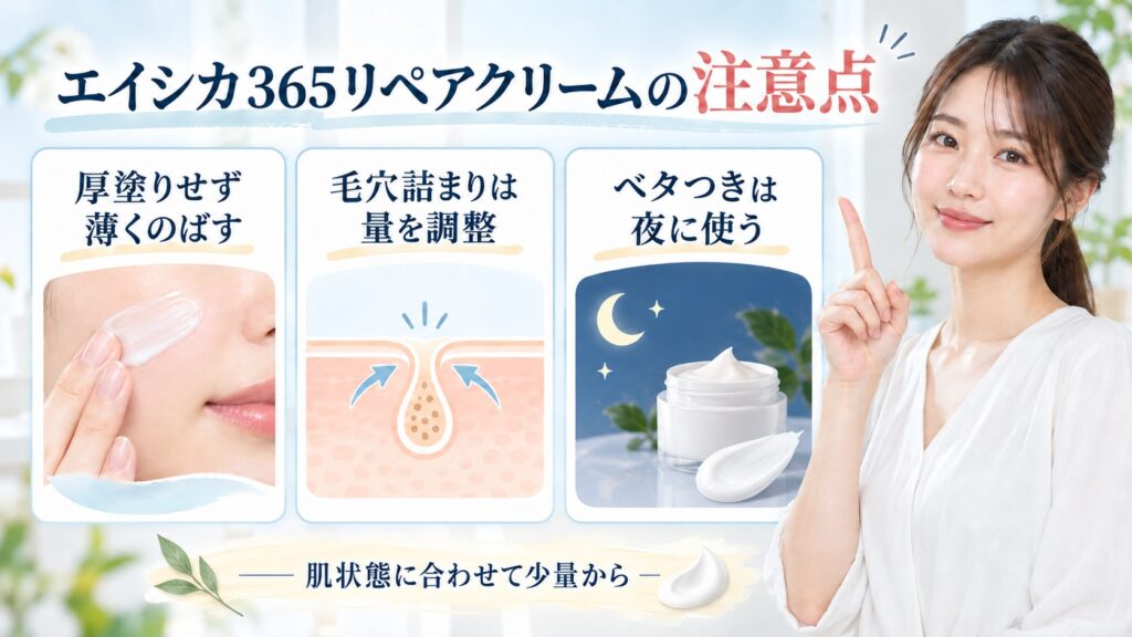 エイシカ365リペアクリームの注意点を3ステップで示す美容ボード