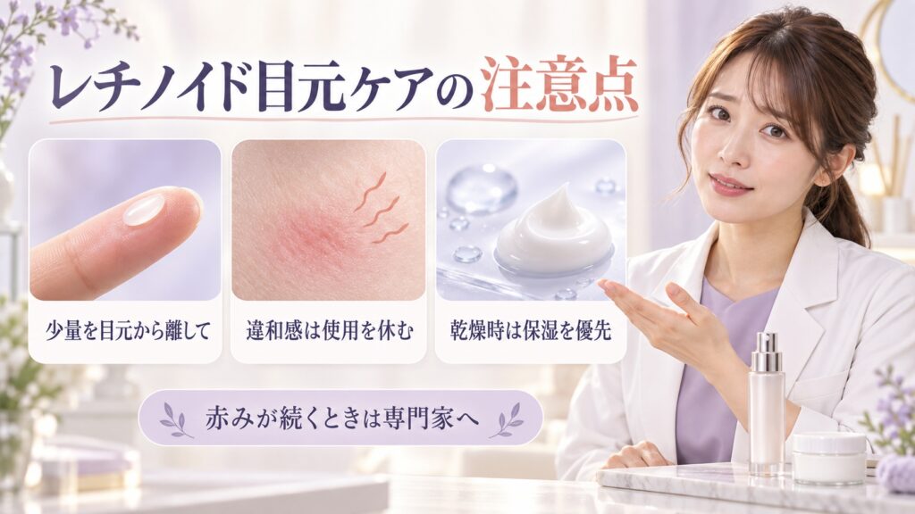 レチノイド目元ケアの注意点を3ステップで示す美容ボード